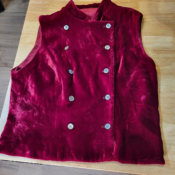 Vintage Red Velvet Double-Breasted Vest - Picture 1 of 7